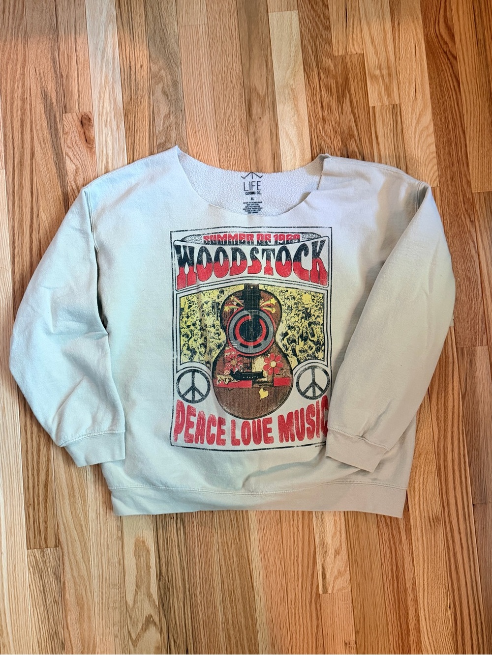 Woodstock Peace Love Music Cream Sweatshirt
